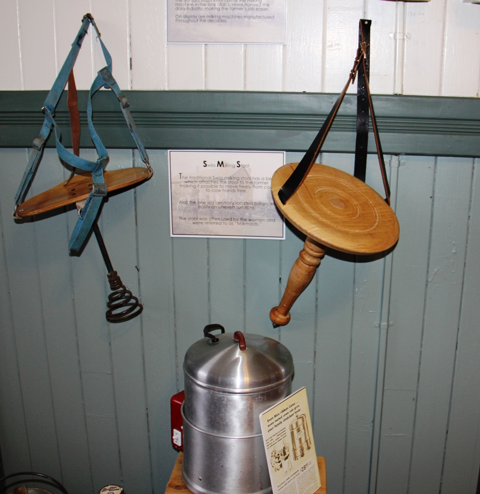 Onr legged milking stools at the National Historic Cheesemaking Center