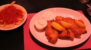Fried cod and mostaccioli at Lino's