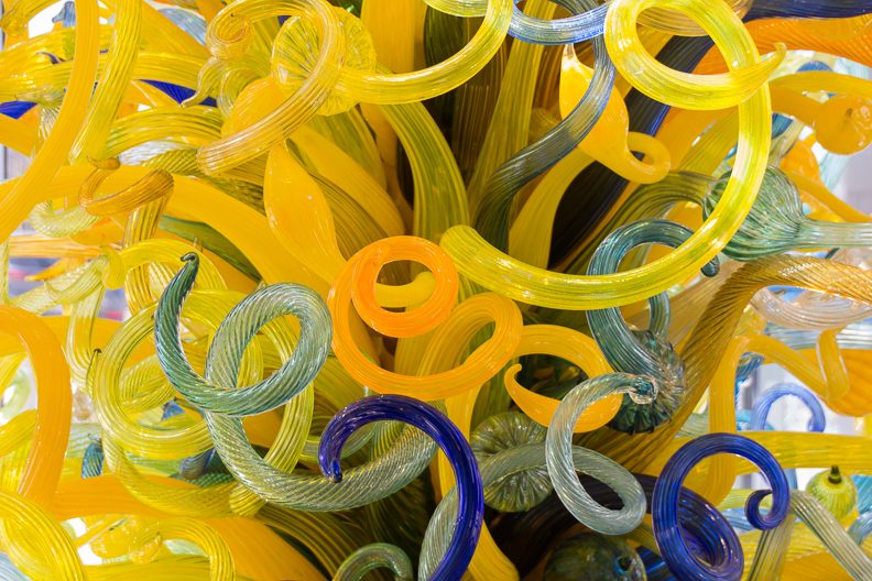 Pieces of blown glass that made up the Chihuly created tower