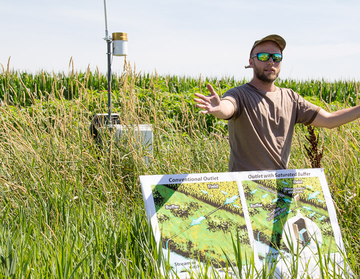 PhD student Tyler explains how a saturated riparian buffer zone works
