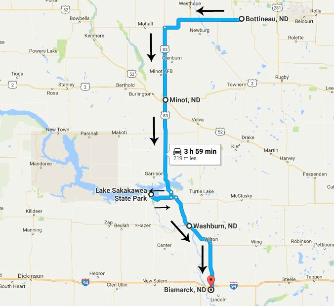 North Dakota Road Trip Day 4 Map