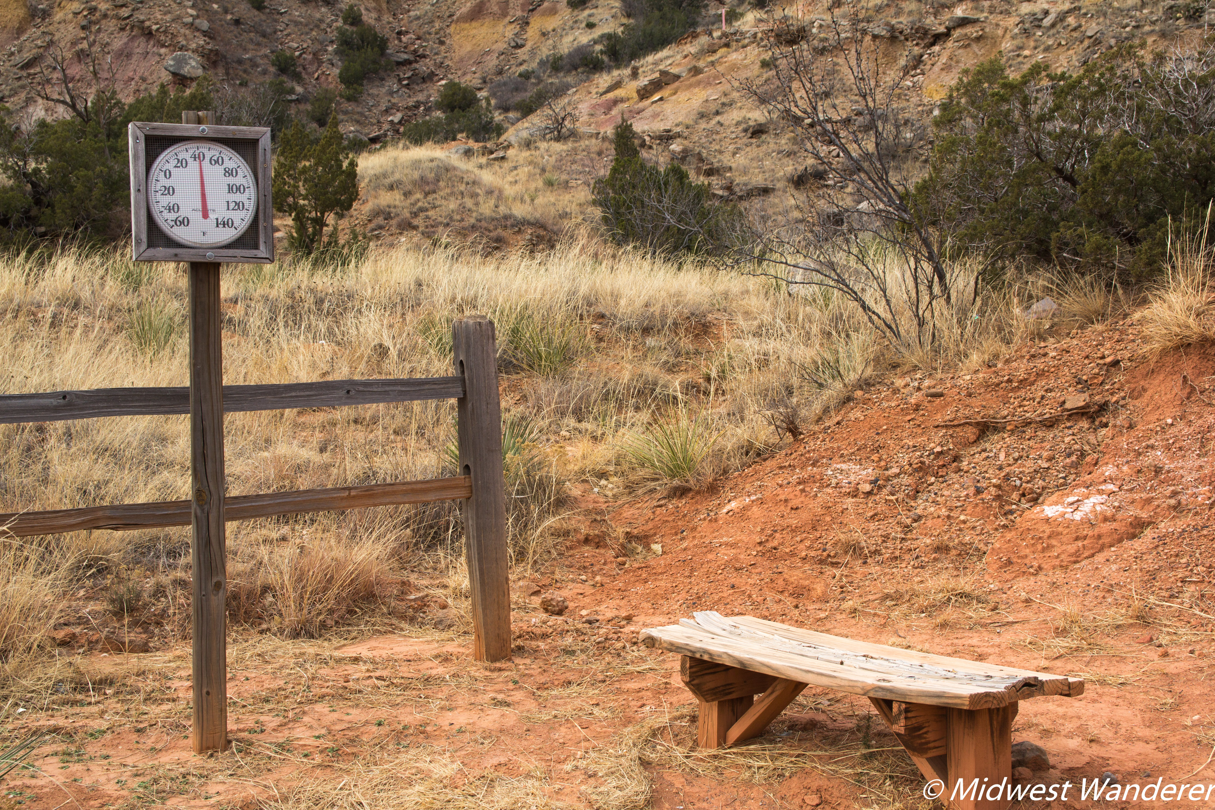 Palo Duro Canyon - thermometer at trailhead