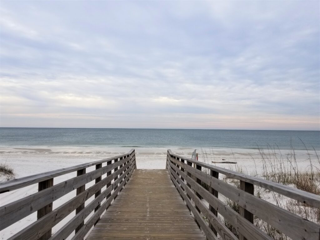 Boardwalk leading out to Gulf Shores State Park beach, just a short walk from this Gulf Coast State Park campground