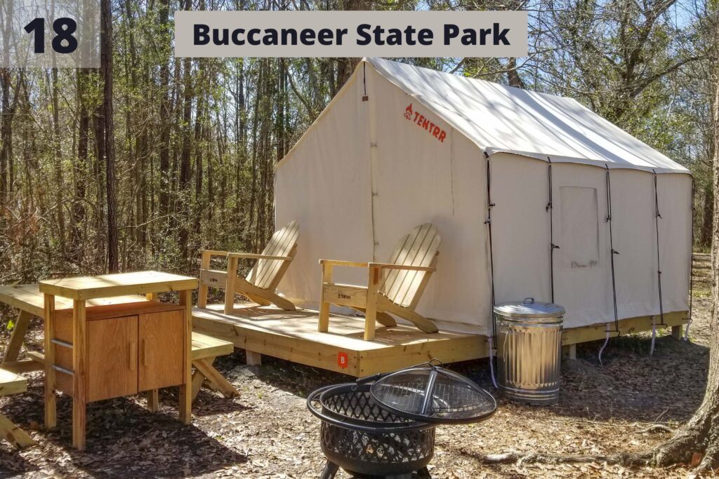 Platform tent at Buccaneer State Park