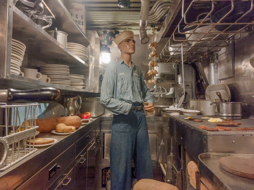 Sailor mannequin in the galley of the submarine
