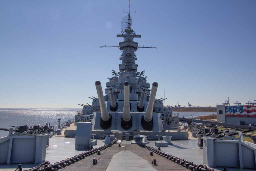 Guns on the deck of the USS Alabama