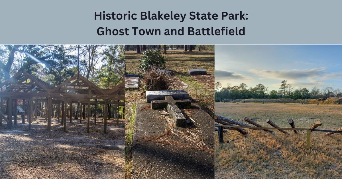 Ghost town, cemetery, and battlefield at Historic Blakeley State Park