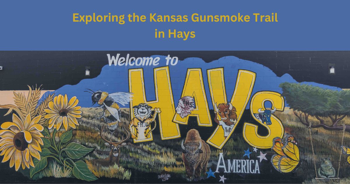 Photo of a Welcome to hays mural with article title above it.