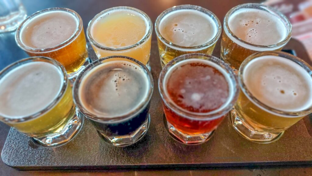 A flight of eight beers