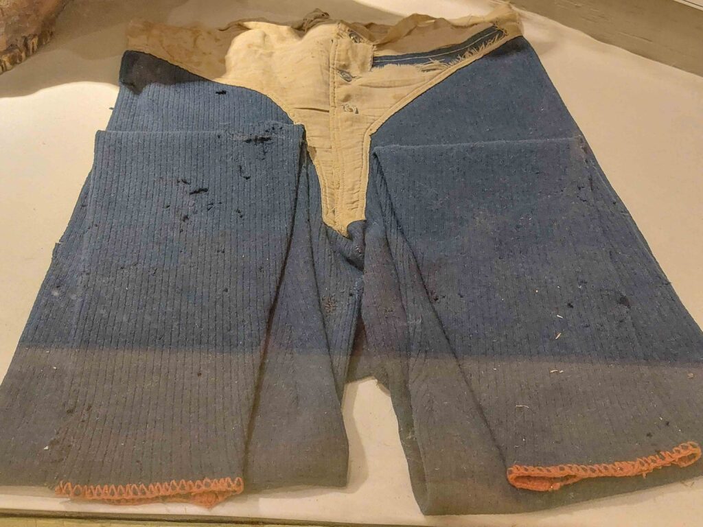 Navy blue long john underwear once worn by General Custer