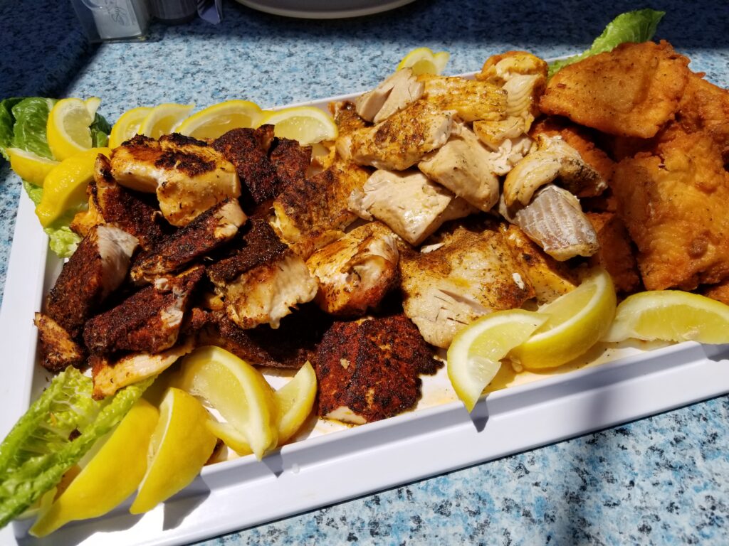 A platter of cooked fish
